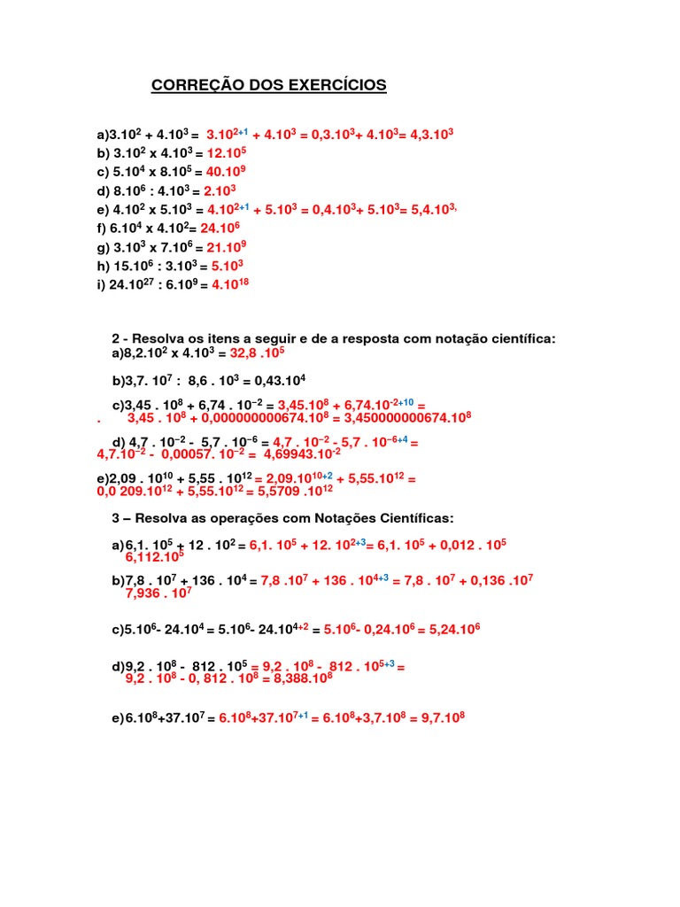 Correção Dos Exercícios de Notação Cientifica